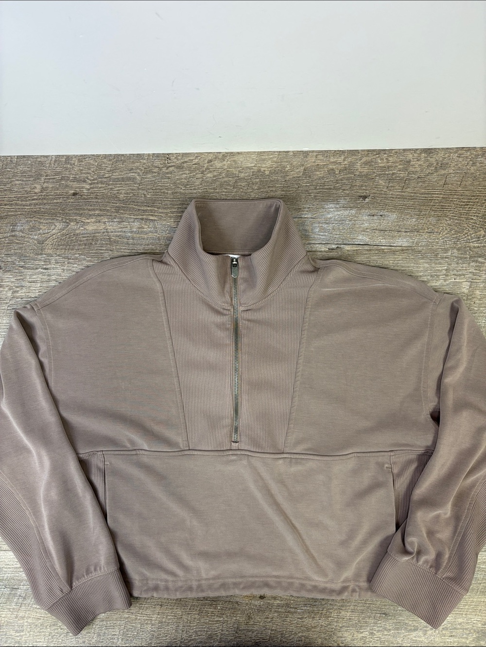 Athleta Seasoft Rib Quarter-Zip Popover Pullover Taupe Brown Size XL - Picture 2 of 10
